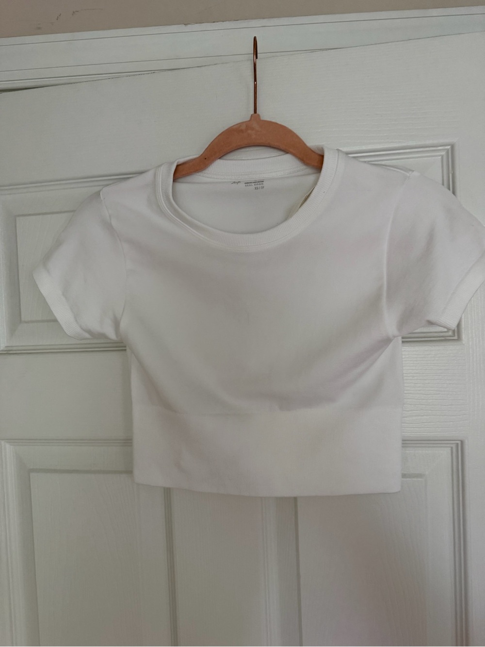 Women's White Ribbed Crop Tee - Casual Crew Neck